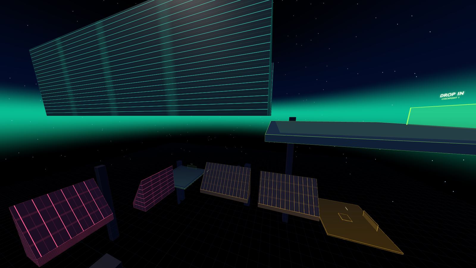 Upstream overview of surf_helix ramps floating in the void