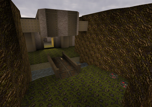 The Slipgate Complex, Quake E1M1: a military entrance, concrete walkways and a water channel
