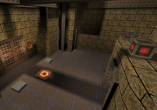 Castle of the Damned, Quake E1M2: medieval stone architecture and water beneath a cloudy sky